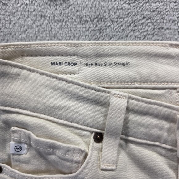 AG Mari Crop Jeans Womens 26 Ivory High-Rise Slim Straight Cropped Stretch Ecru - Picture 4 of 11